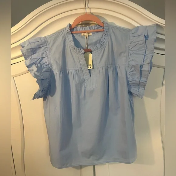 Blue Split Frill Neck Ruffle Layer
Sleeve Top NWT - Picture 4 of 6